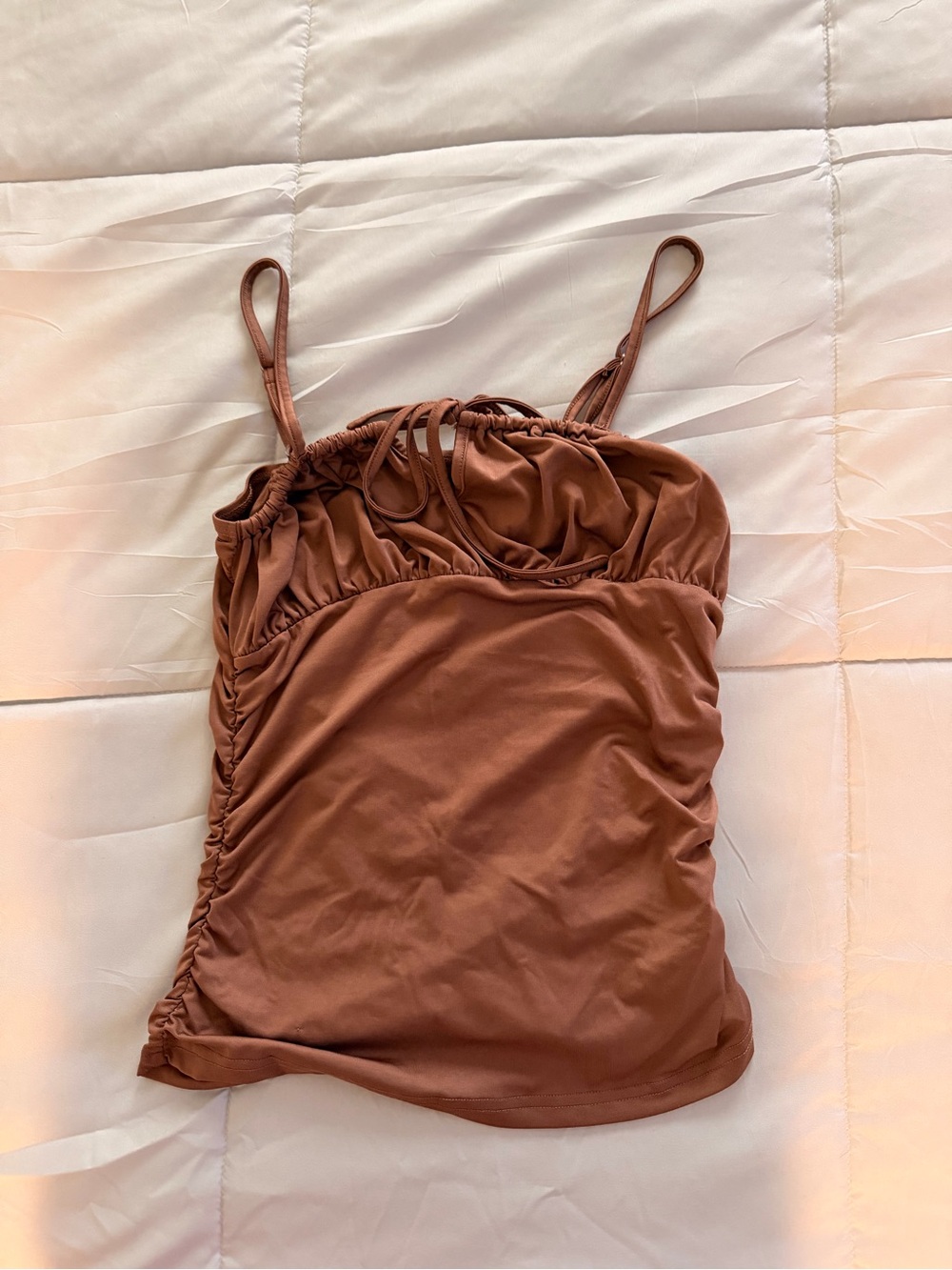 SHEIN Brown Ruched Spaghetti Strap Camisole